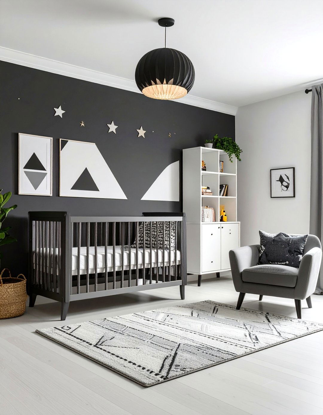 Striking High Contrast Accent Wall - 20 Black and White Nursery Ideas