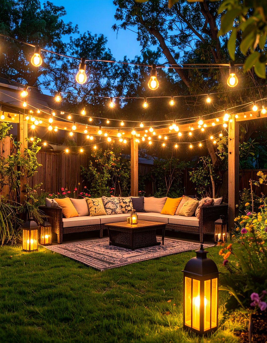 String Light Canopy - 20 Small Backyard Patio Ideas