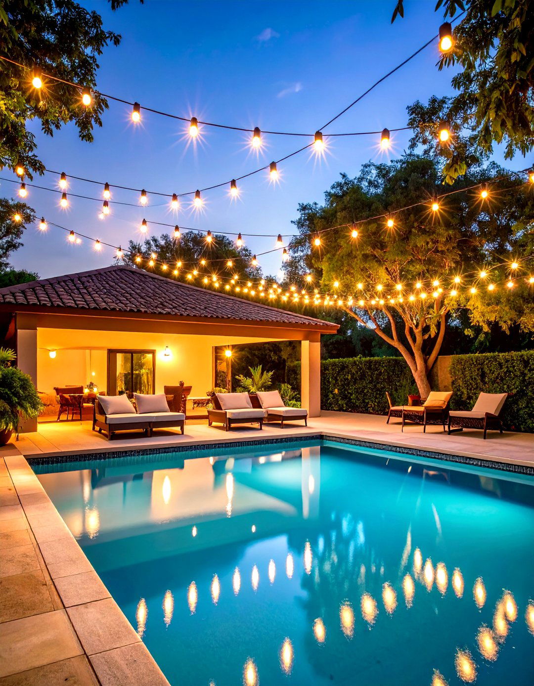String Light Pool Lighting Canopy - 20 Pool Lighting Ideas