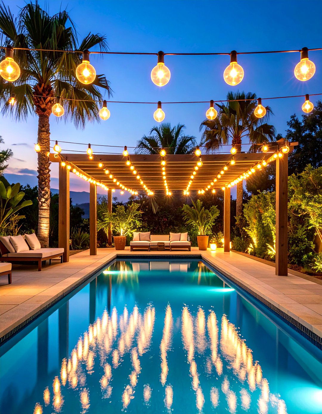 String Lights Overhead - 20 Pool Decor Ideas