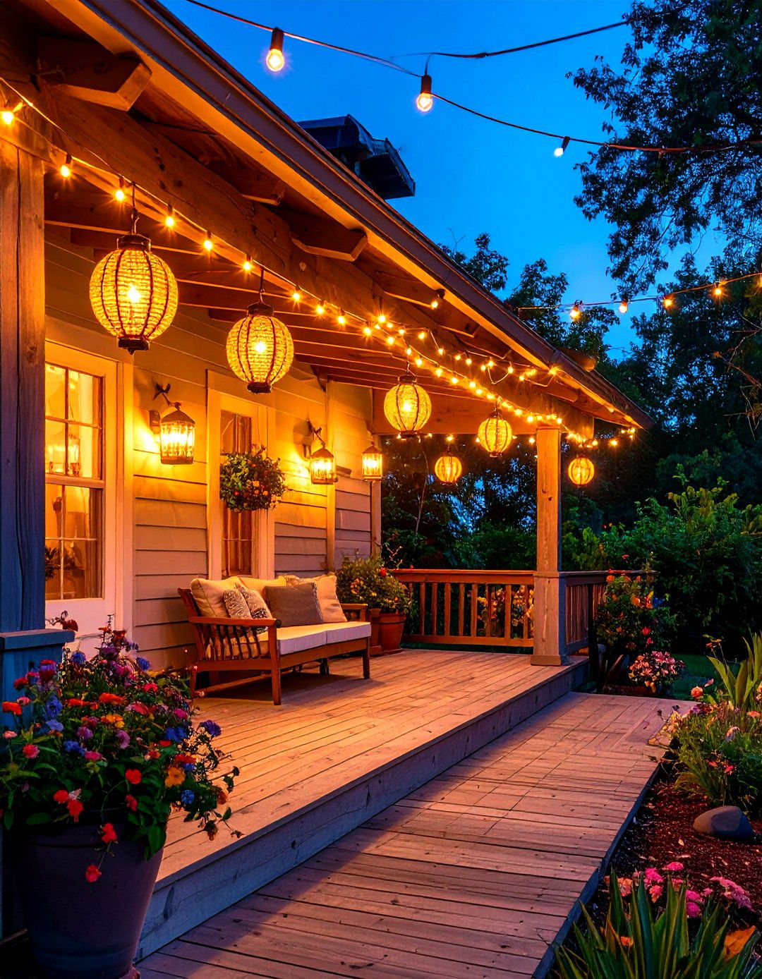 String Lights and Lanterns - 20 Side Porch Ideas