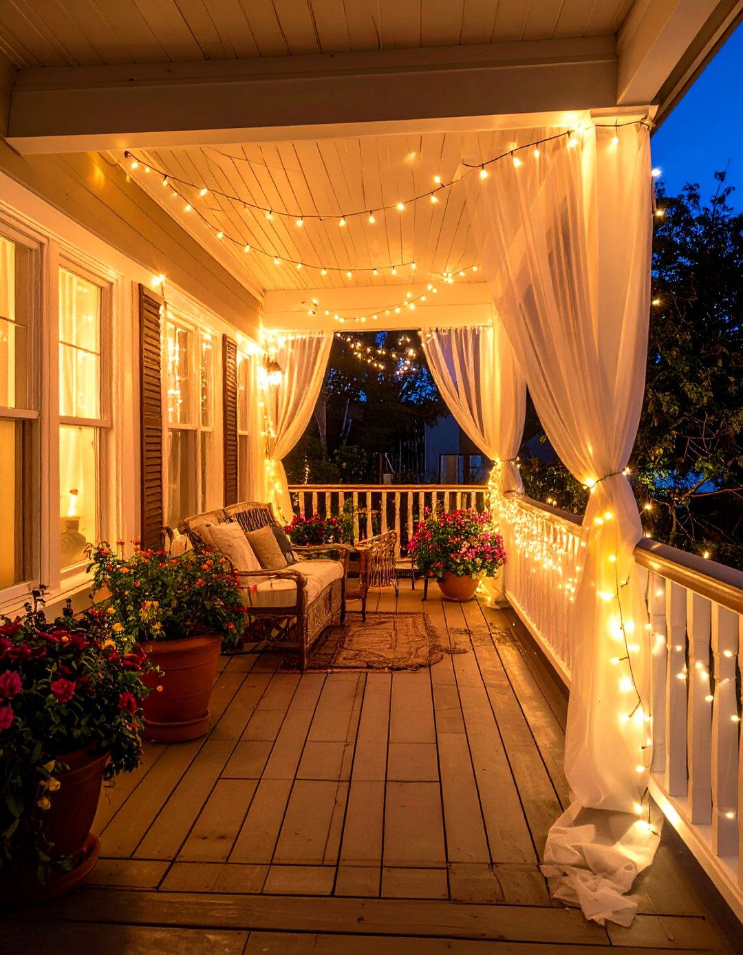 String and Fairy Lights - 20 Small Porch Ideas
