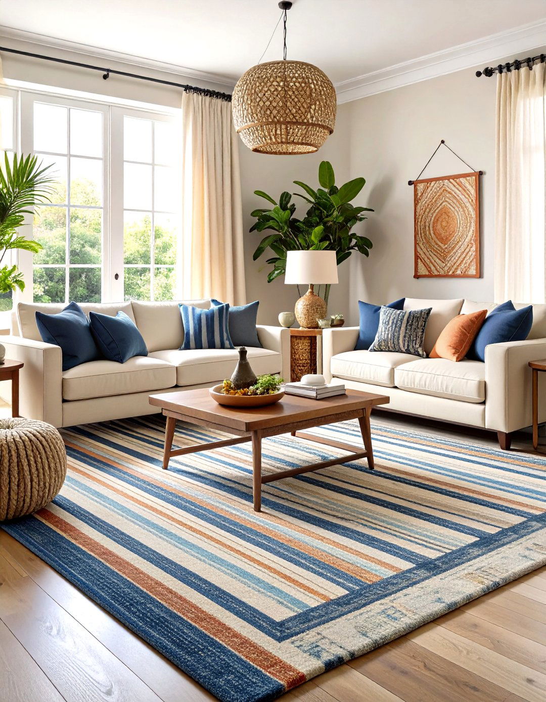 Striped Classic Living Room Rug Approach - 20 Living Room Rug Ideas