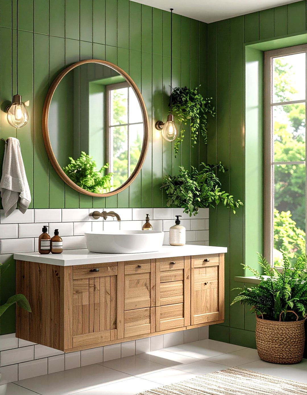 Striped Green Tile Border - 20 Small Green Bathroom Ideas