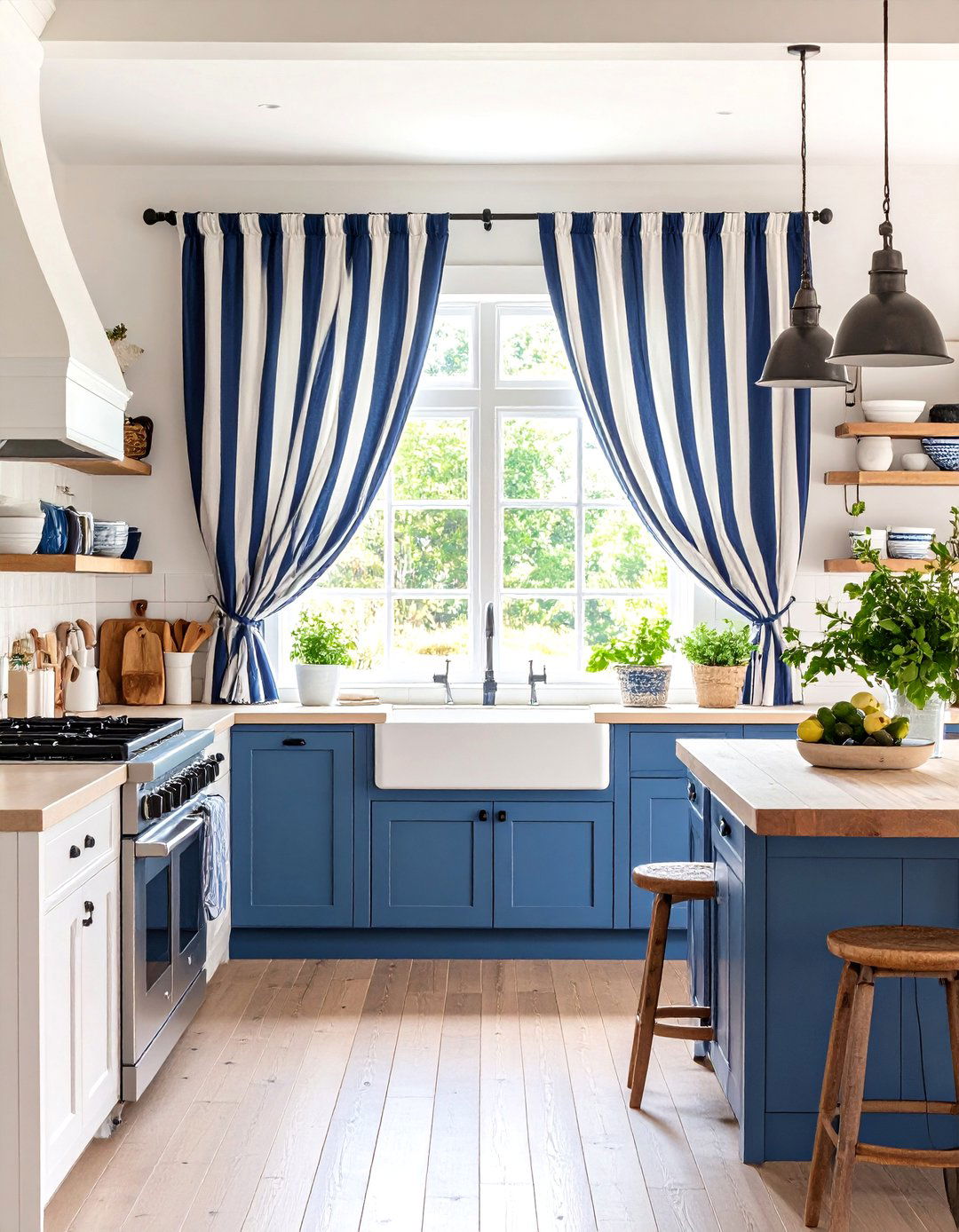 Striped Nautical Kitchen Curtain Theme - 20 Kitchen Curtain Ideas
