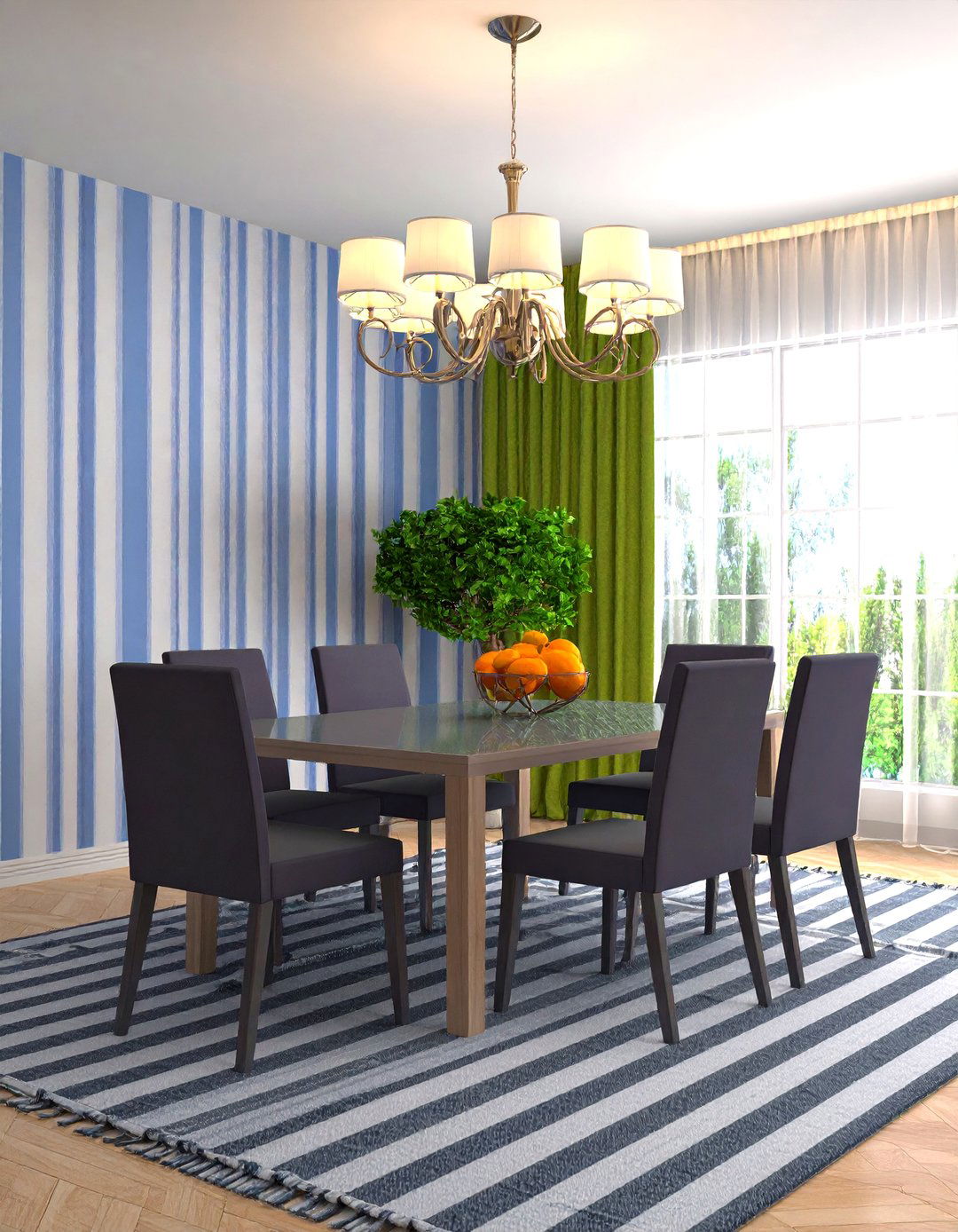 Striped Pattern Carpeted Dining Room with Visual Interest - 20 Carpeted Dining Room Ideas