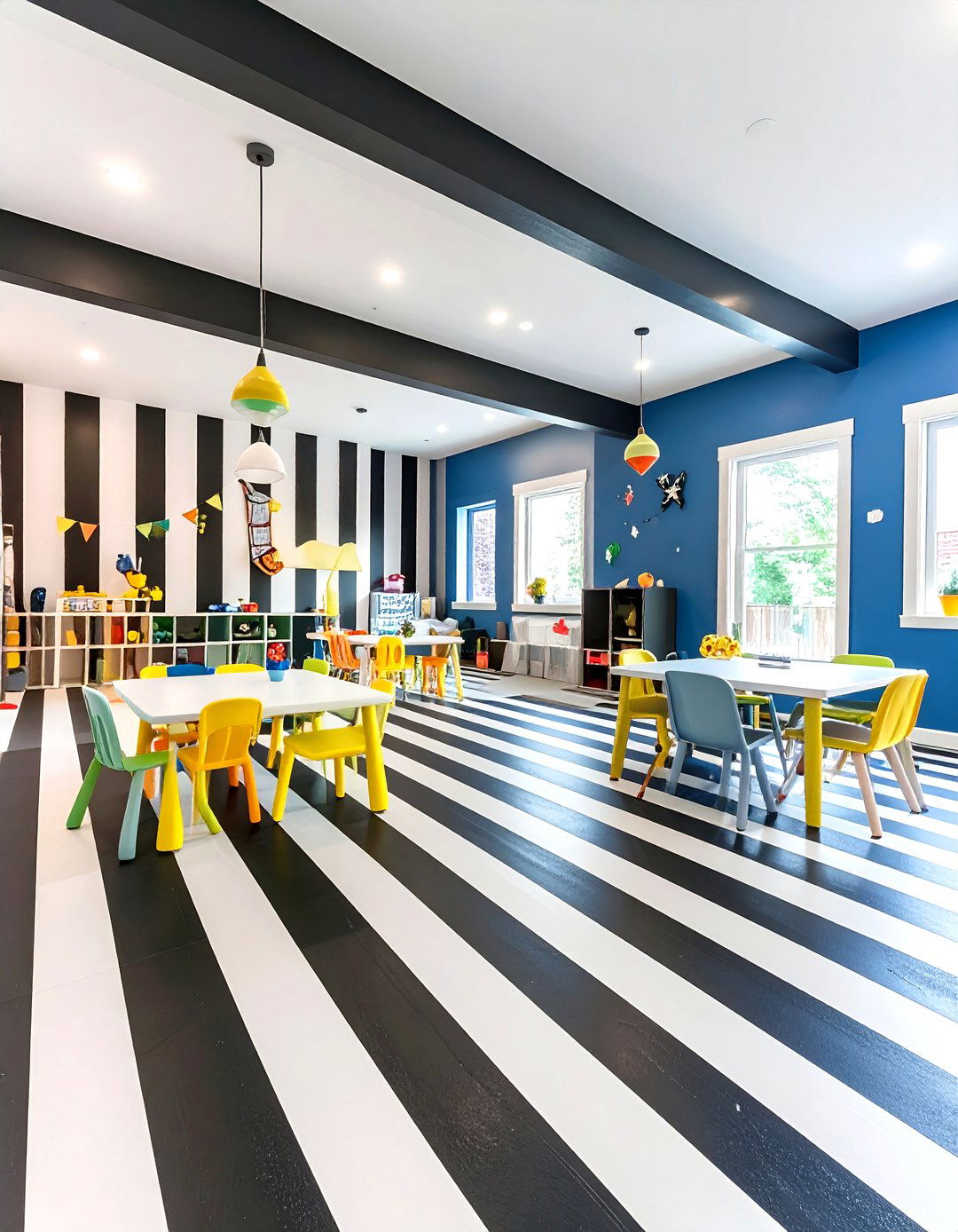 Striped Pattern Indoor Concrete Floor Paint - 20 Indoor Concrete Floor Paint Ideas