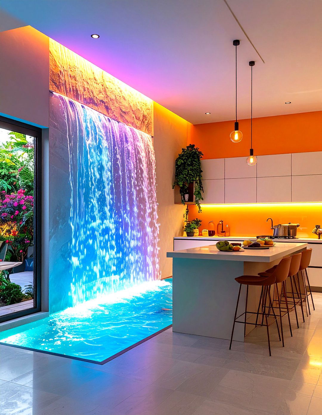 Stucco Accent Wall with Water Feature - 20 Stucco Outdoor Kitchen Ideas