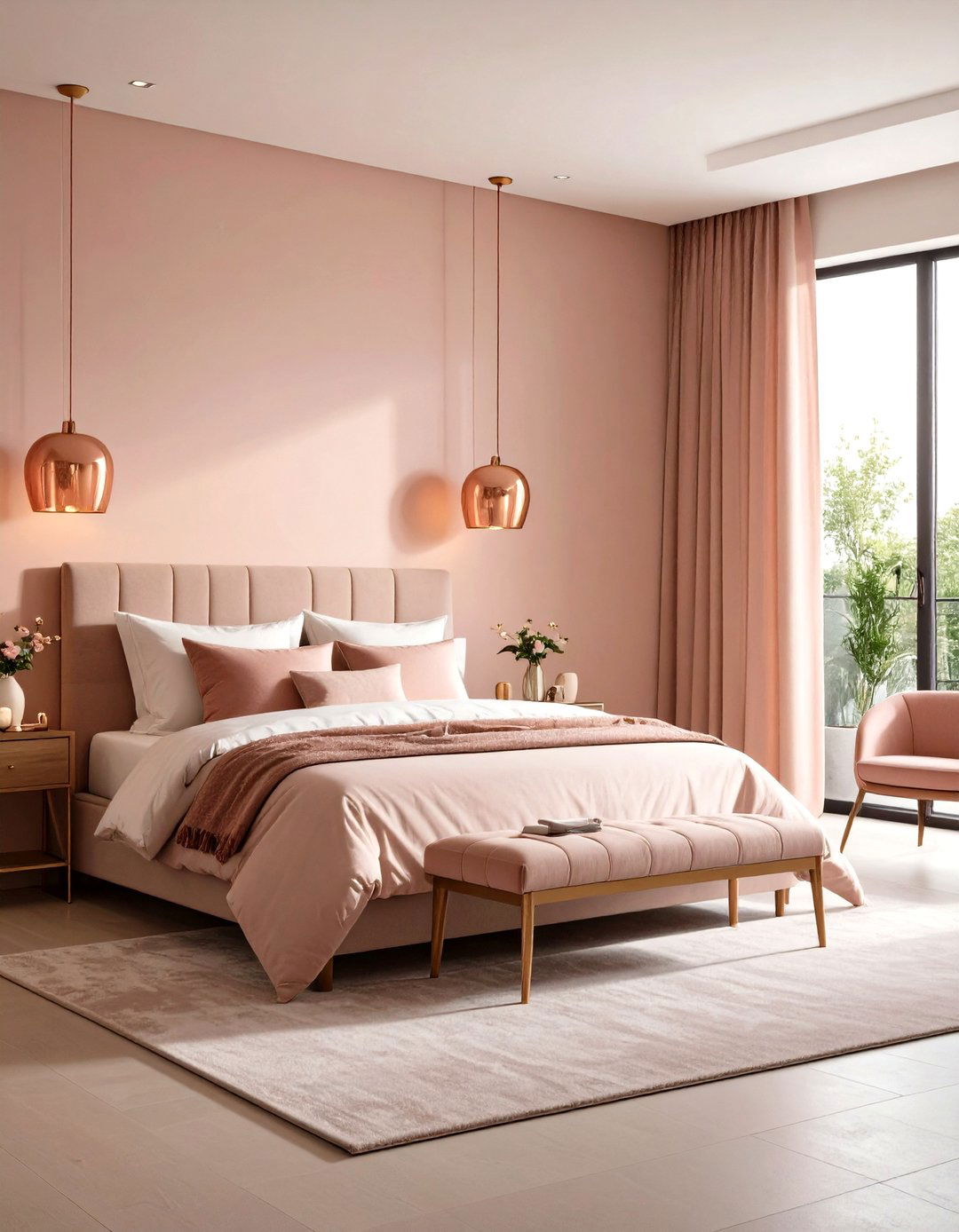 Studies Show Metallic Lighting in Dusty Rose Rooms Enhances Evening Relaxation - 20 Dusty Rose Bedroom Ideas