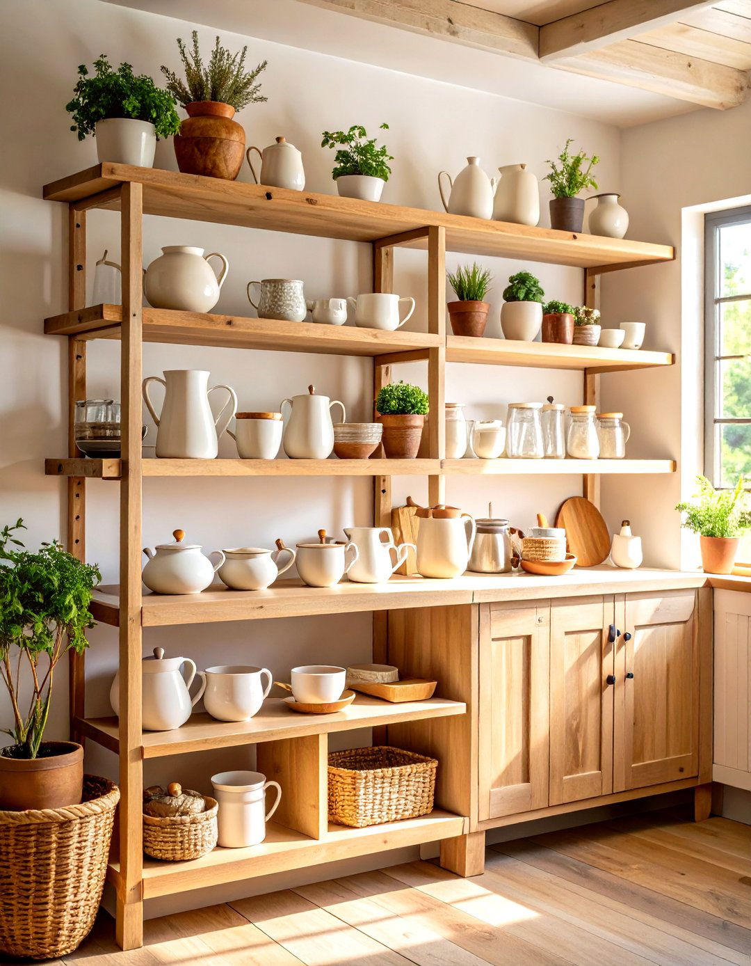 Style Open Shelving With Collected Ceramics - 20 Boho Farmhouse Decor Ideas