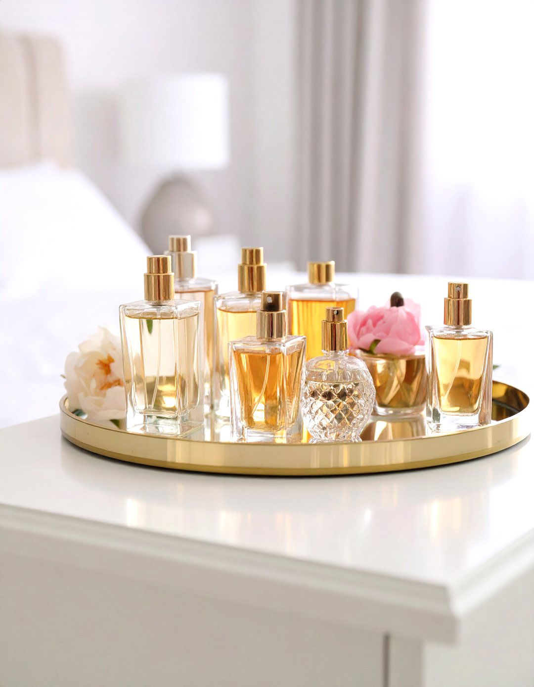 Style Perfume Bottles on a Mirrored Tray - 20 Dresser Decor Ideas