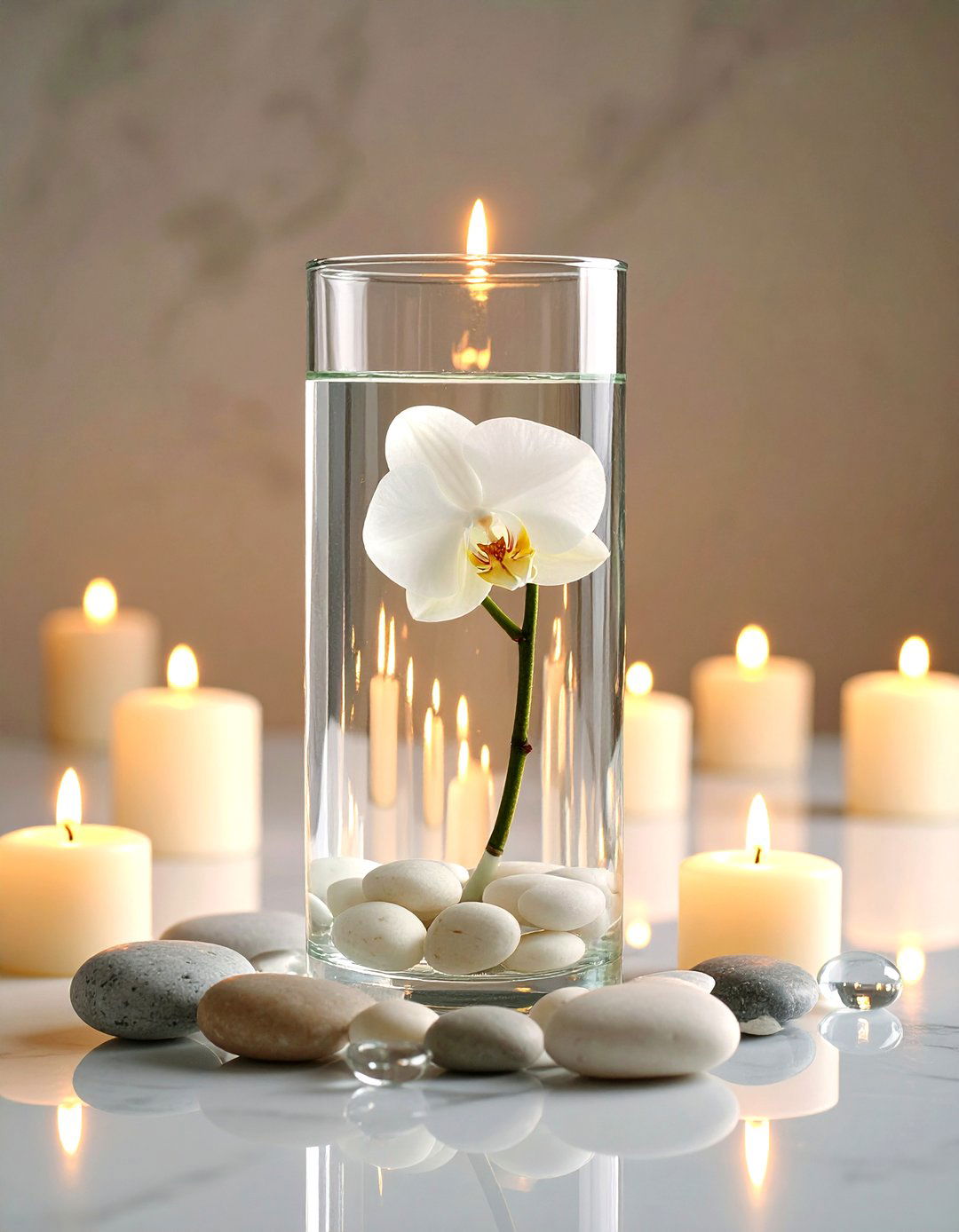 Submerged Orchid Elegance in Tall Vases - 20 Floating Wedding Centerpiece Ideas