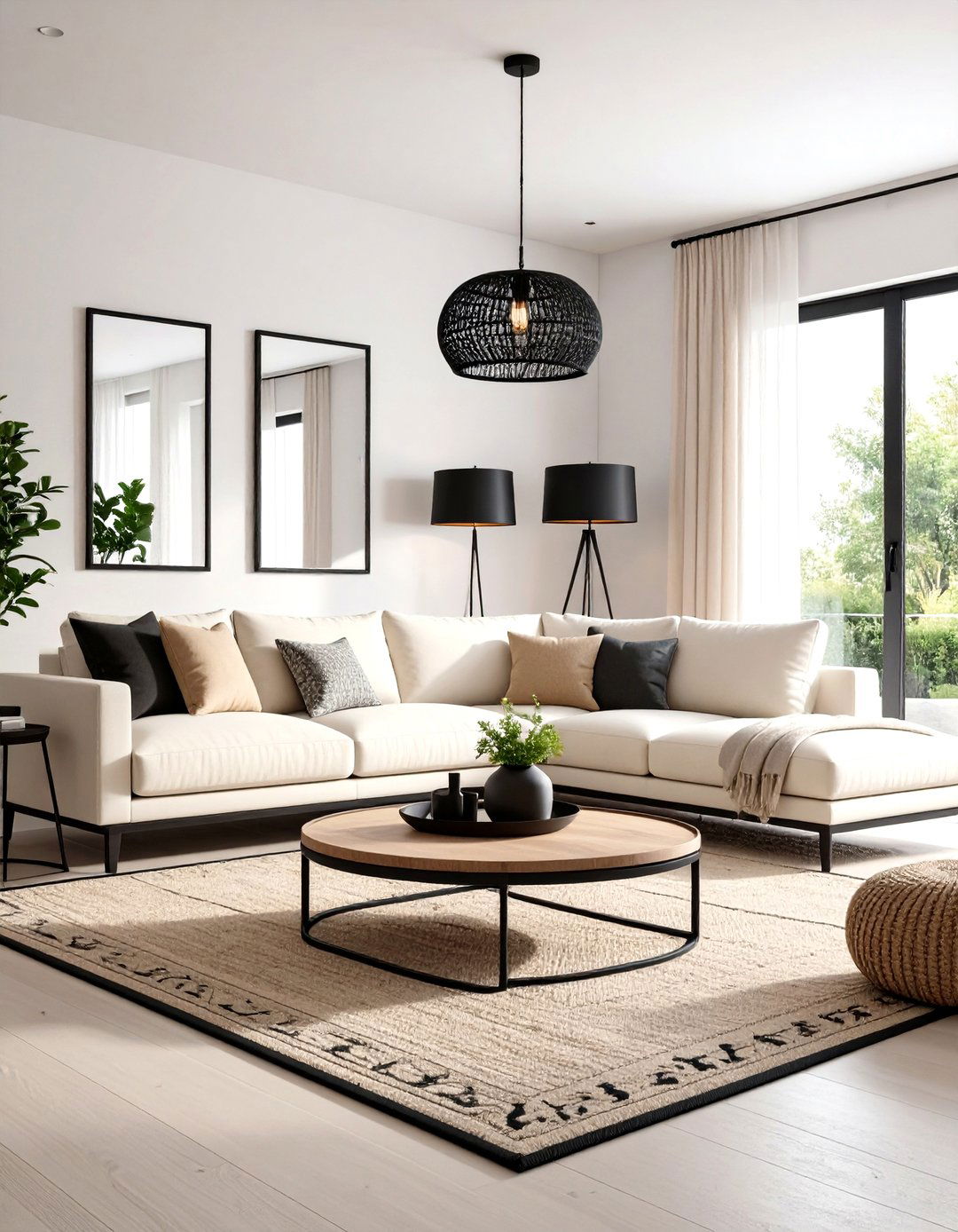 Subtle Edge Cream Couch and Black Accents - 20 Cream Couch Living Room Ideas