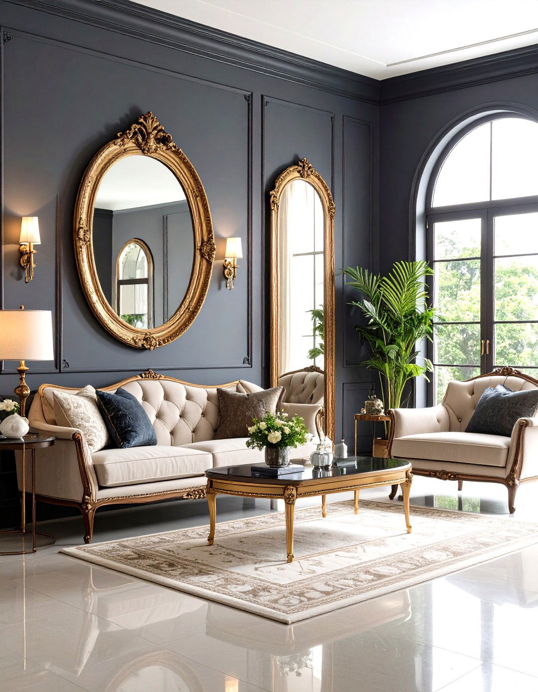Subtle Mirrors Spark Living Room Light - 20 Dark Living Room Ideas