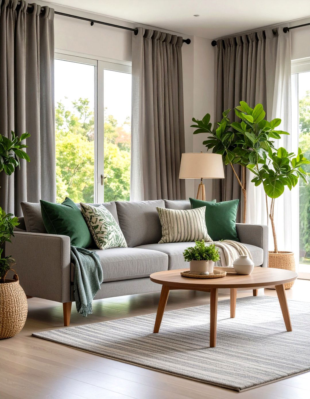 Subtle Pattern Mixing with Grey and Green Textiles - 20 Green and Grey Living Room Ideas