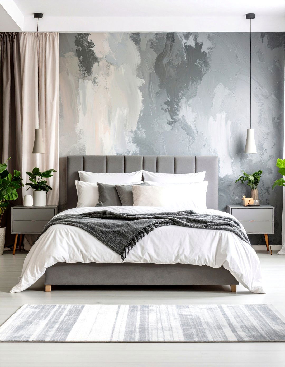 Subtle Wallpaper in a Grey and White Bedroom for Style - 20 Grey and White Bedroom Ideas
