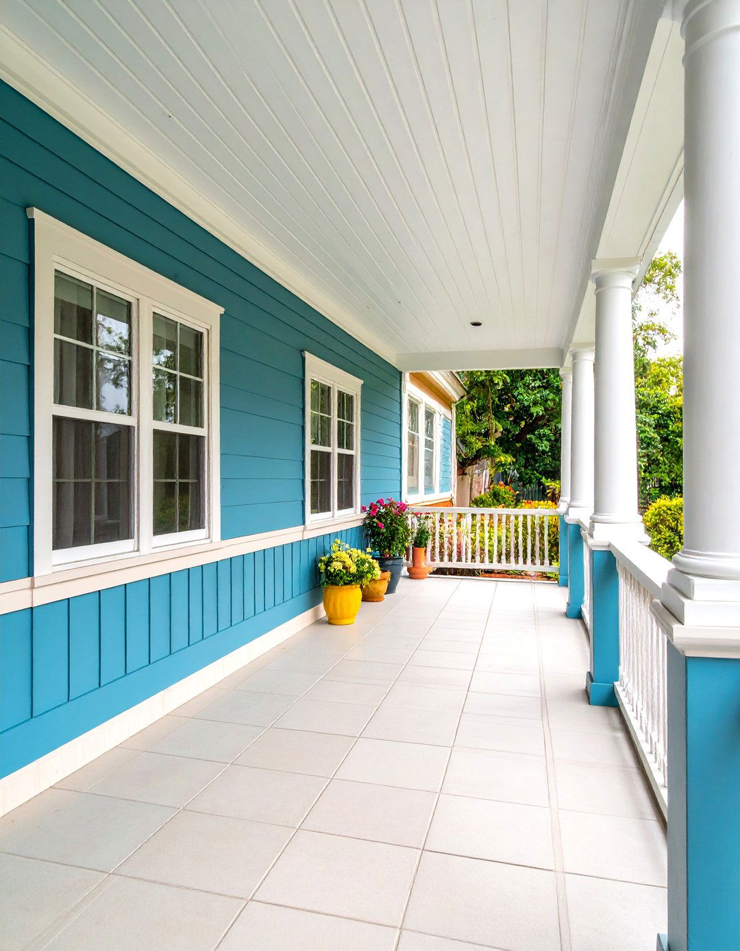 Subway Tile Wainscoting Meets Front Porch Floor - 20 Front Porch Tile Ideas
