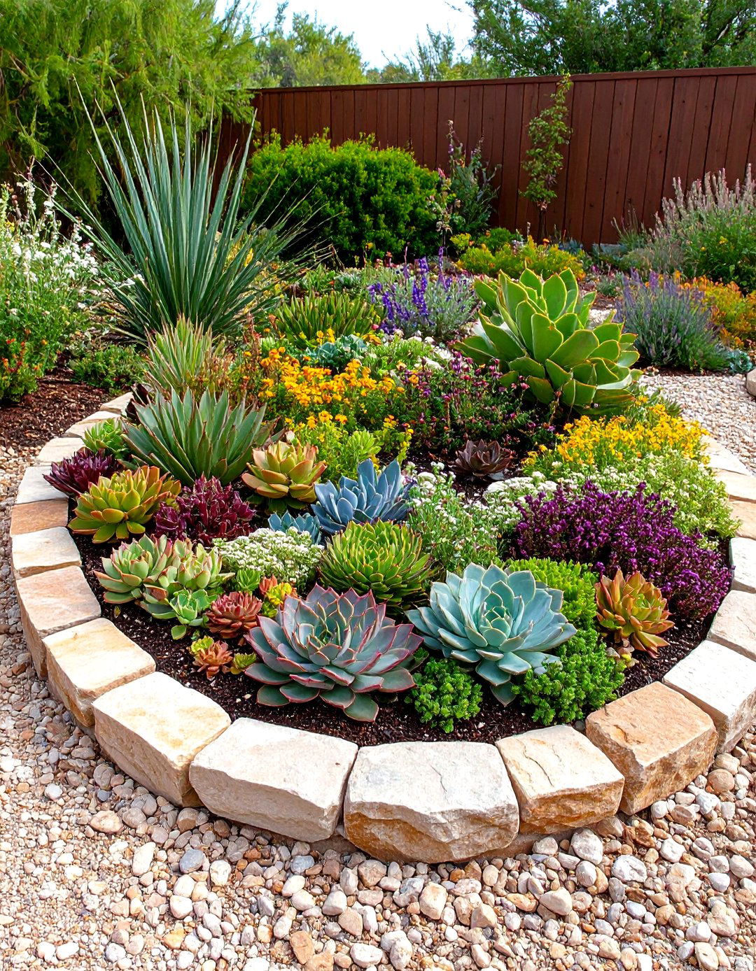 Succulent Mosaic Round Garden Bed - 20 Round Garden Bed Ideas