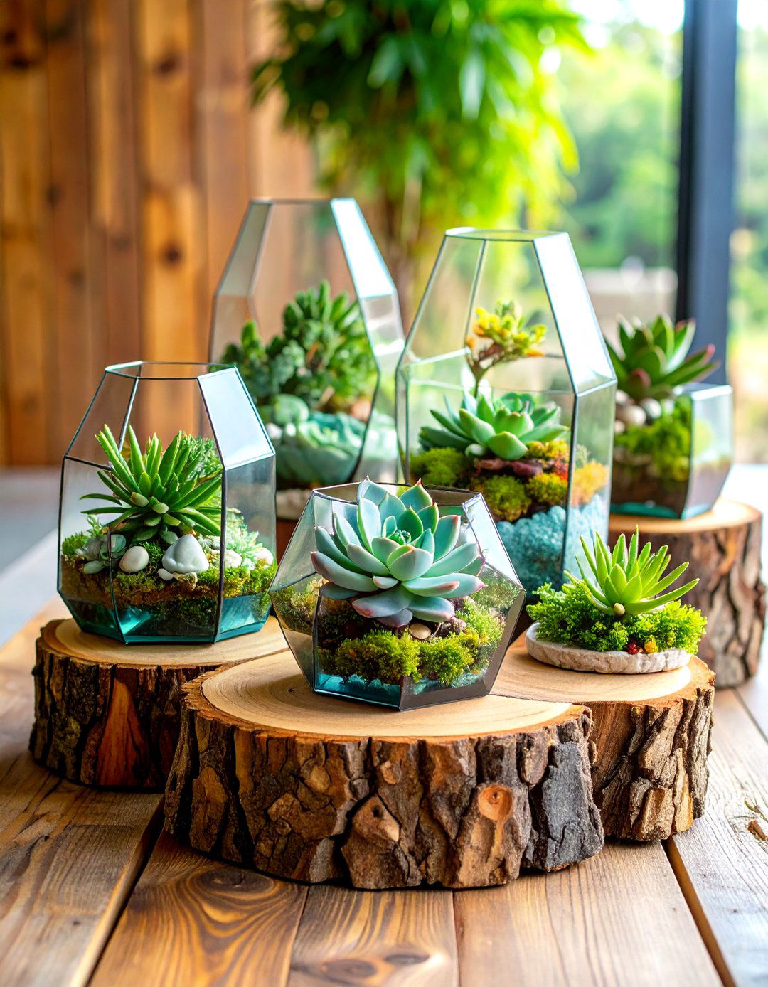 Succulent Terrarium Rustic Wedding Centerpieces with Geometric Glass - 20 Rustic Wedding Centerpieces