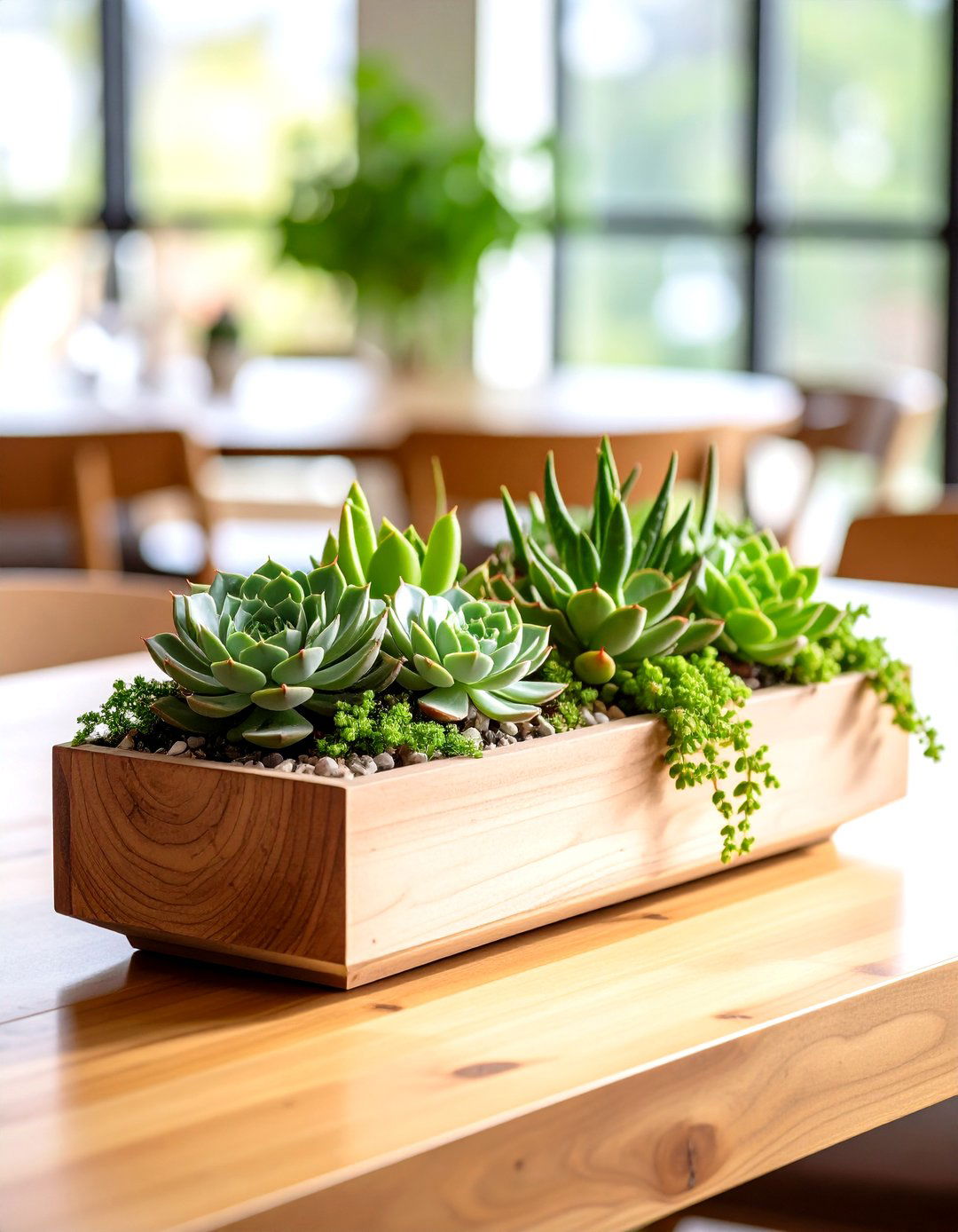 Succulent Trough Oasis - 20 Dining Table Centerpiece Ideas