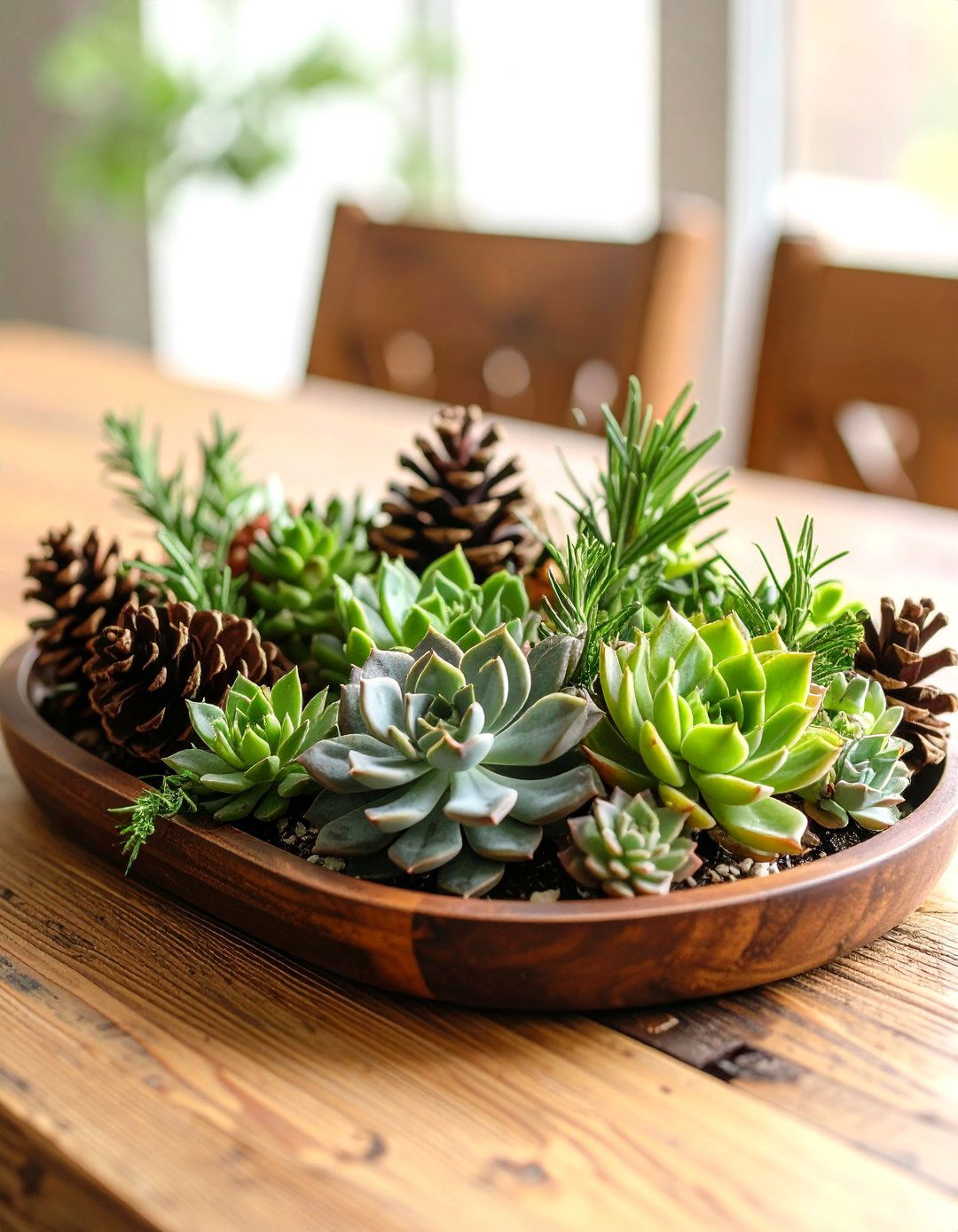 Succulent and Pinecone Arrangement - 20 Thanksgiving Centerpiece Ideas