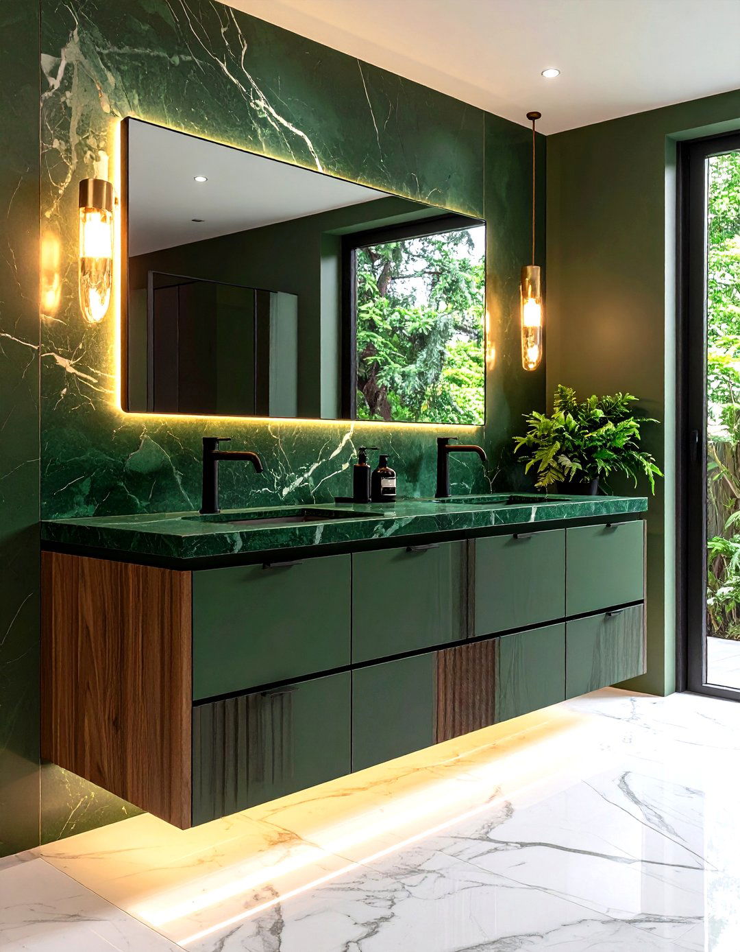 Suede Finish Vanity for Spa Calm - 20 Green Marble Countertop Design Ideas