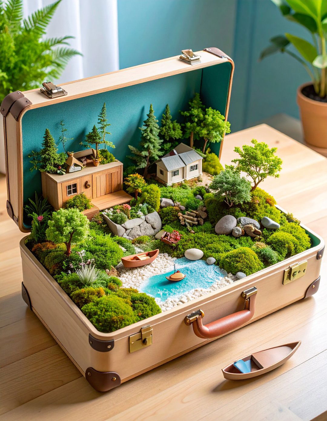 Suitcase Fairy Garden Container Portable Woodland Getaway - 20 Fairy Garden Container Ideas