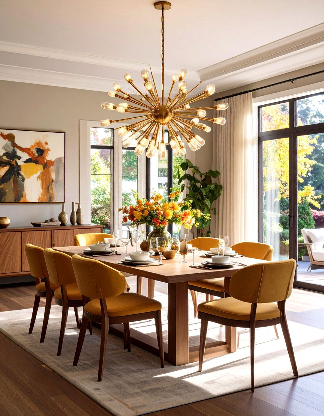 Sunburst Chandelier as Show Stopping Centerpiece - 25 Art Deco Dining Room Ideas