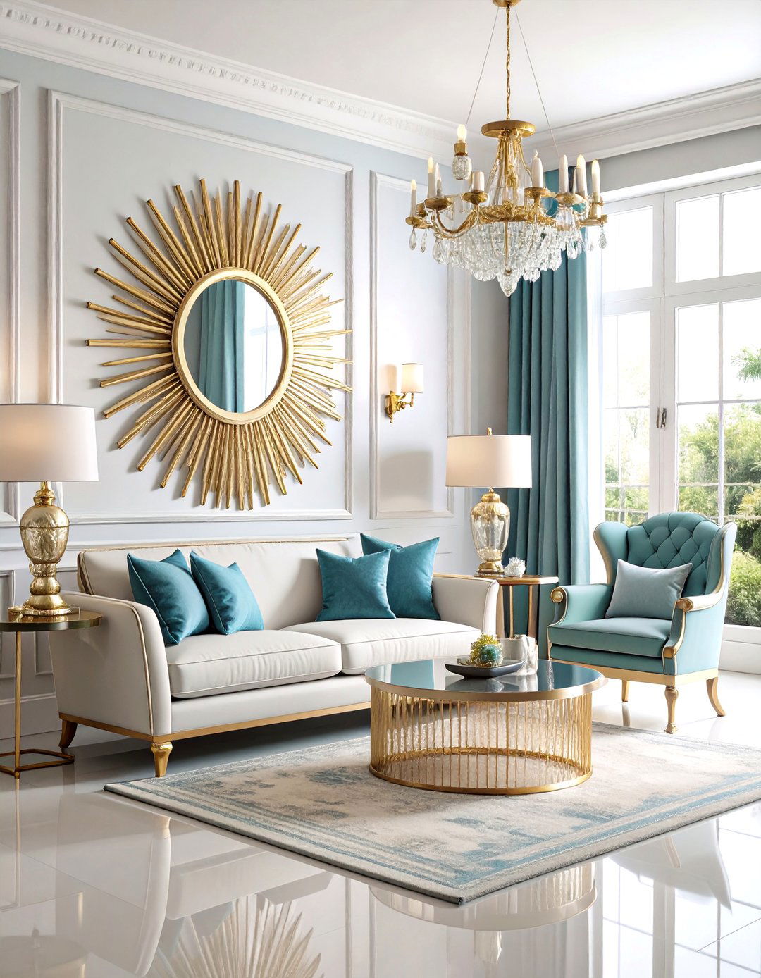 Sunburst Living Room Mirror Glamorous Focal Point - 20 Living Room Mirror Ideas