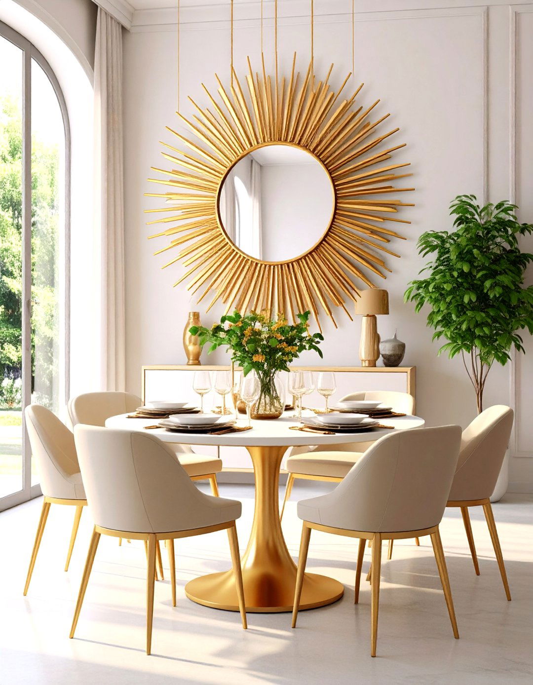 Sunburst Mirror Painting with Radiating Golden Rays - 20 Mirror Painting Ideas
