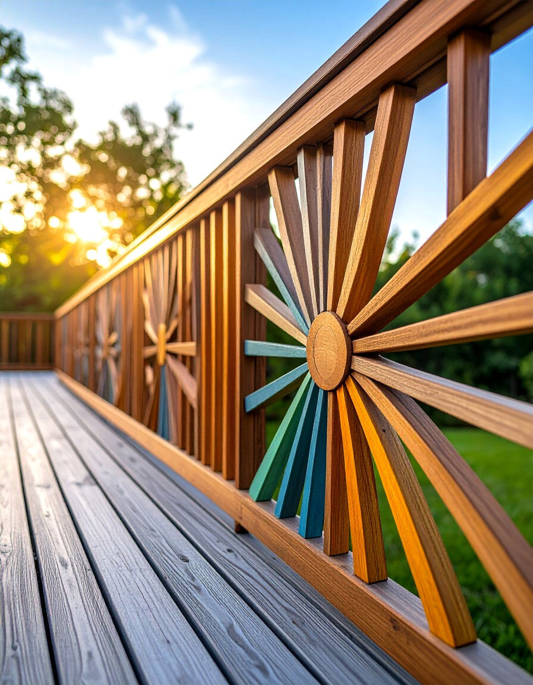 Sunburst Wood Deck Railing Design - 20 Wood Deck Railing Ideas