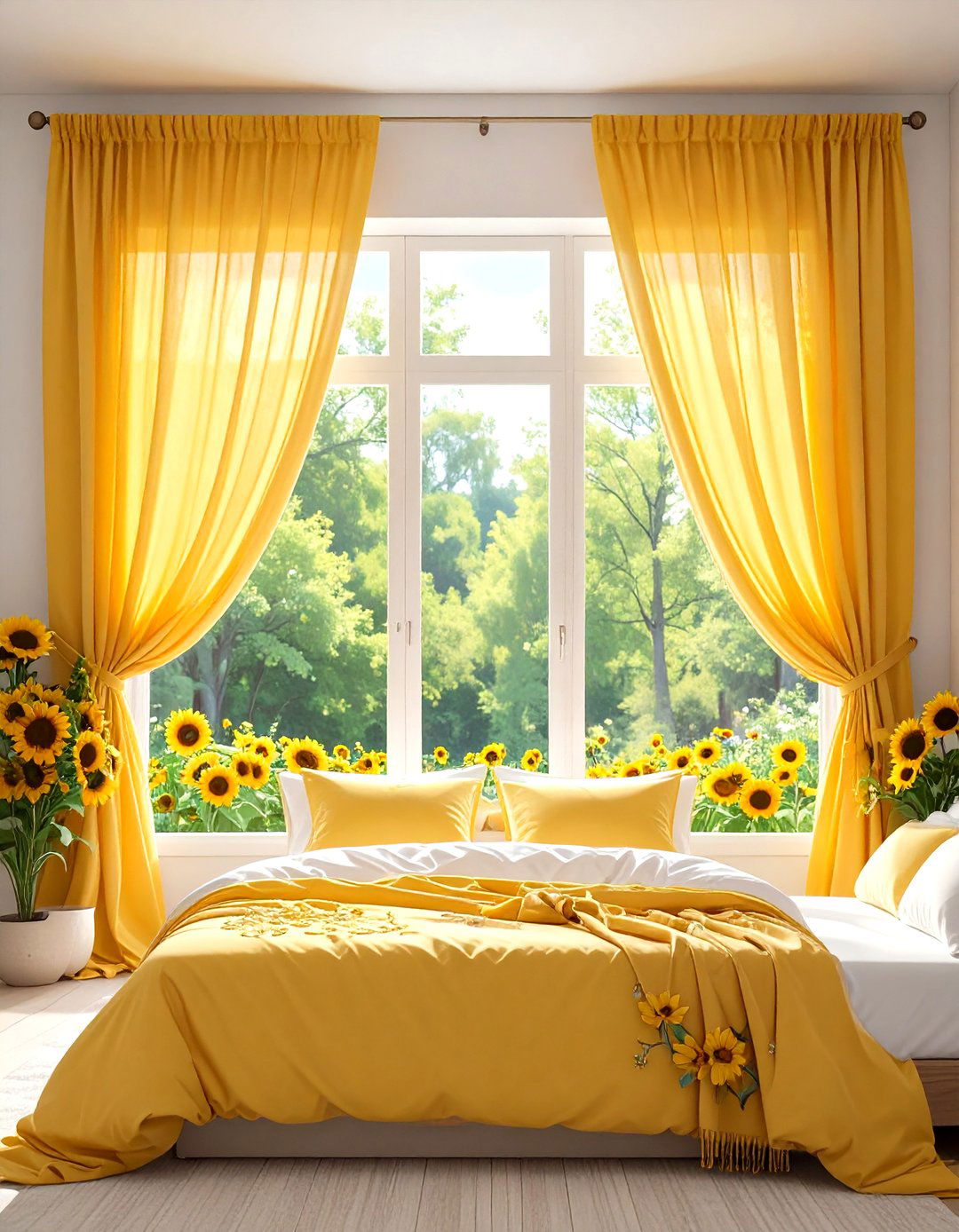 Sunflower Curtains for a Sunny Wake Up - 20 Sunflower Bedroom Ideas