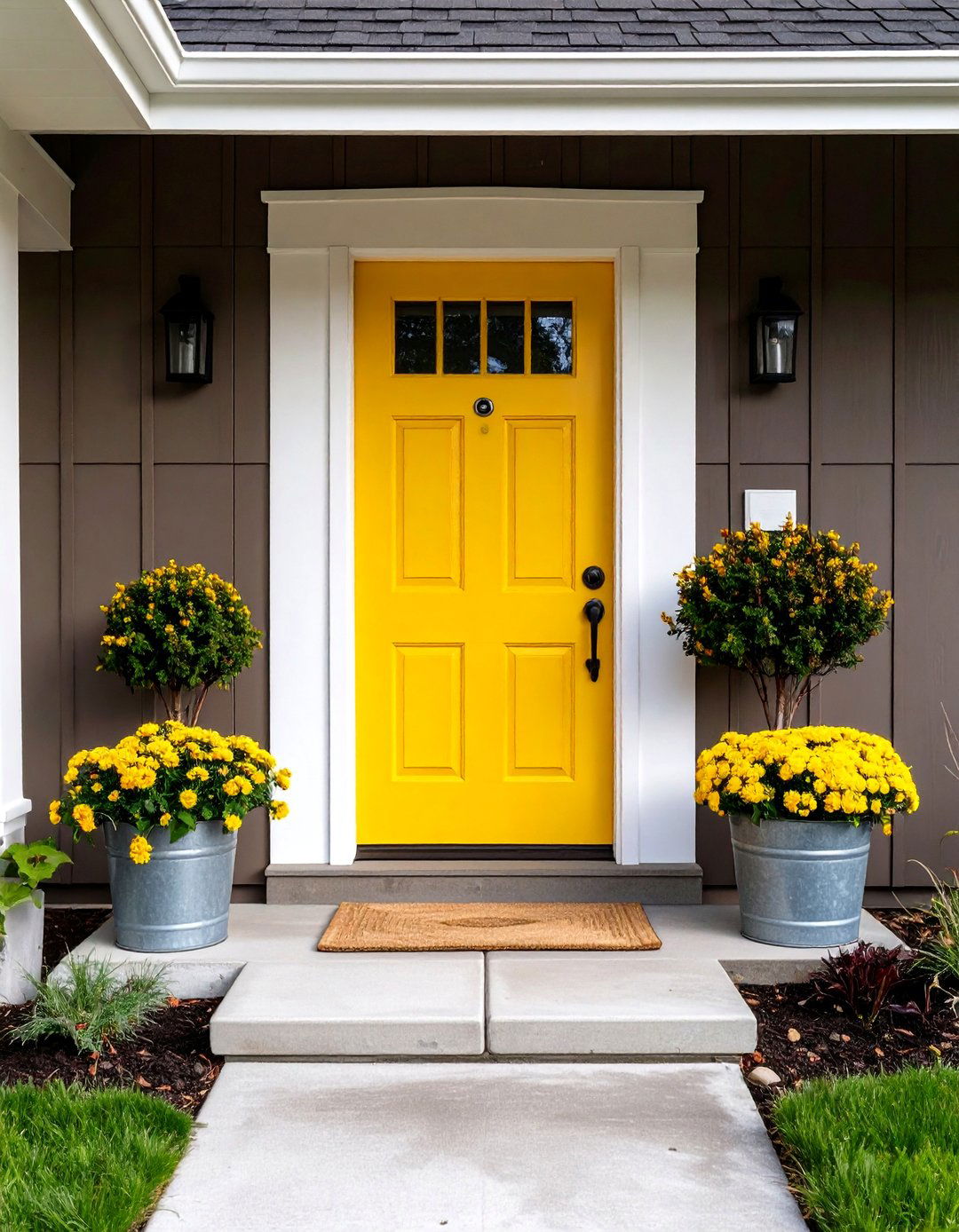 Sunflower Yellow Brown House Front Door Color - 20 Brown House Front Door Colors