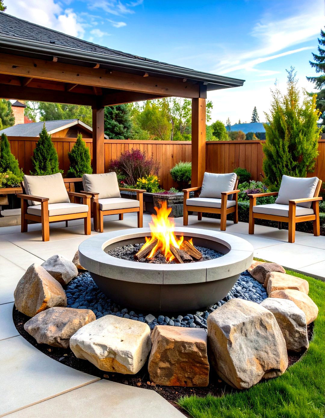 Sunken Fire Pit Set into Natural Boulders - 20 Sunken Fire Pit Ideas