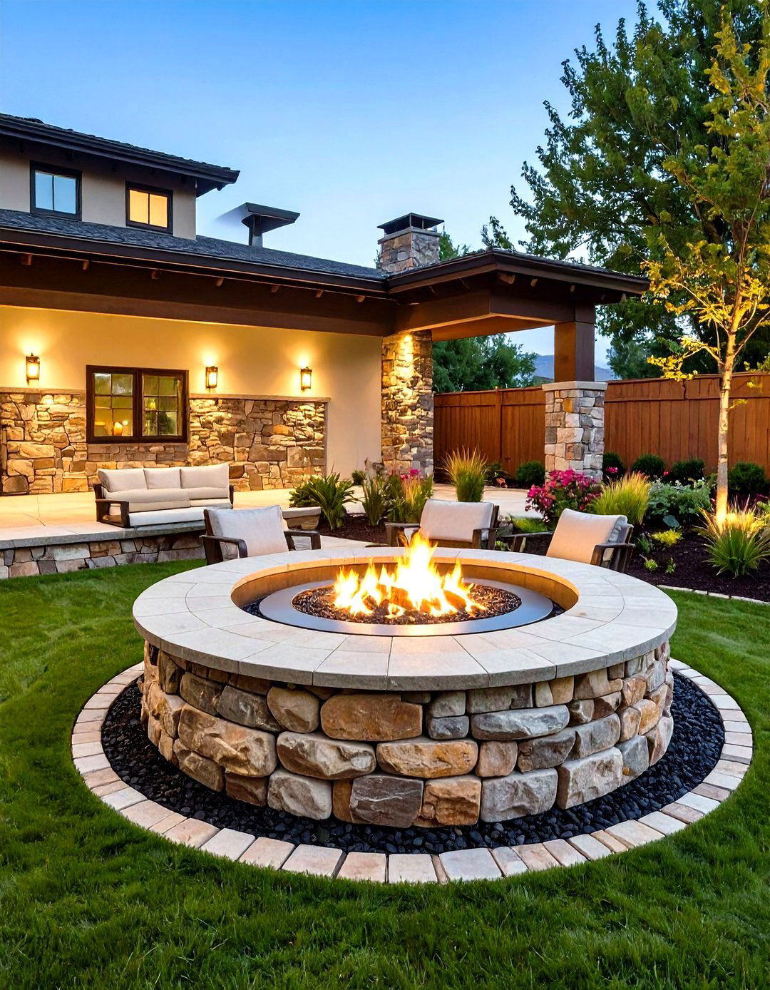 Sunken Fire Pit Surrounded by Built In Stone Benches - 20 Sunken Fire Pit Ideas