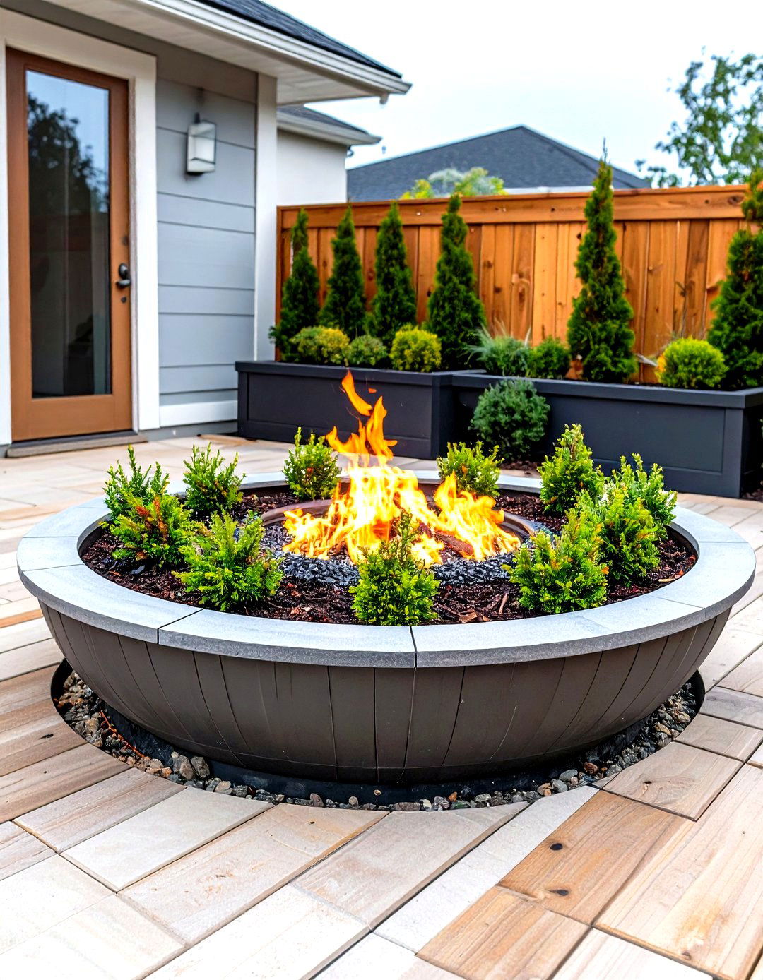 Sunken Fire Pit with Integrated Planters - 20 Sunken Fire Pit Ideas