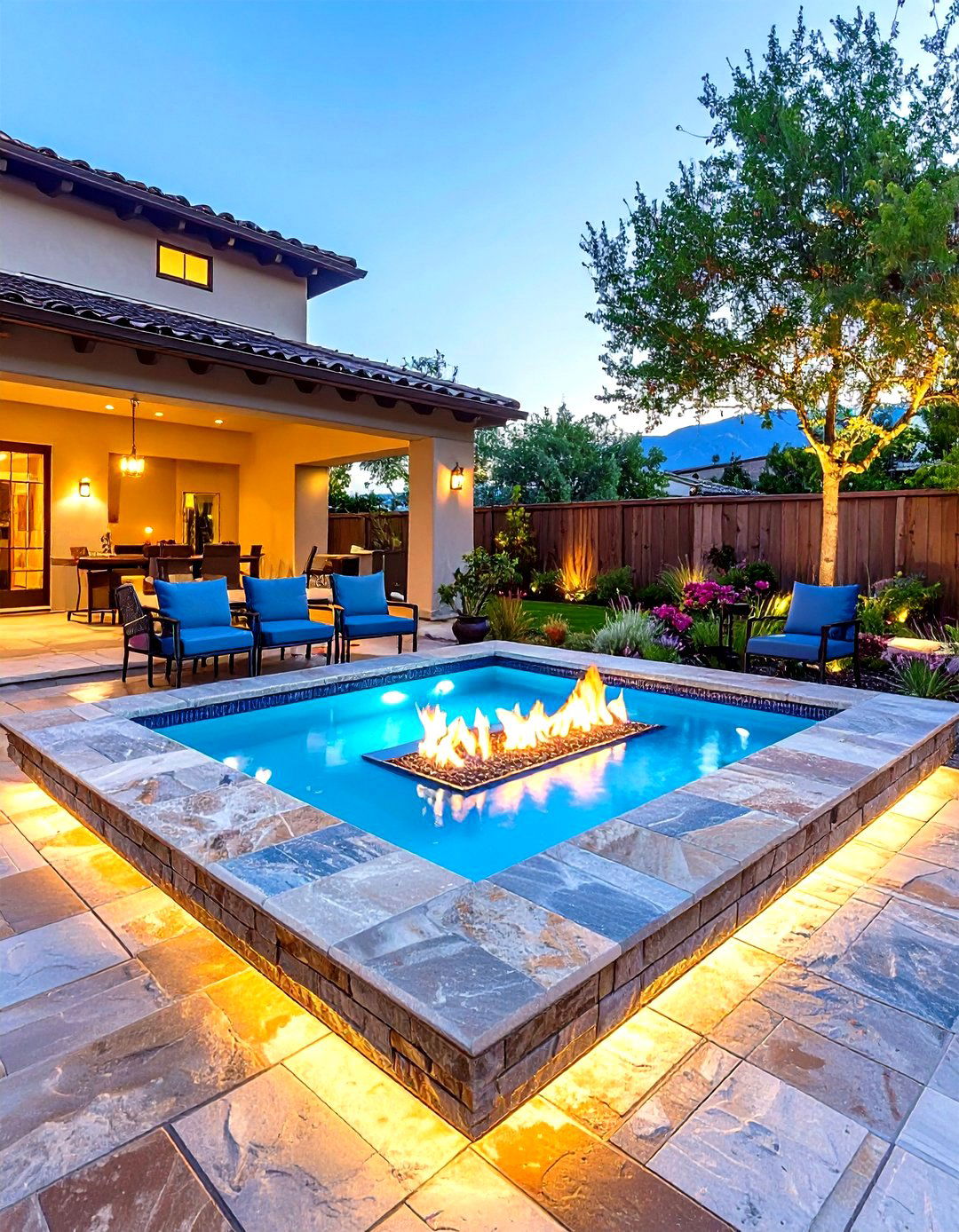 Sunken Fire Pit with Luxe Slate and Polished Granite - 20 Sunken Fire Pit Ideas