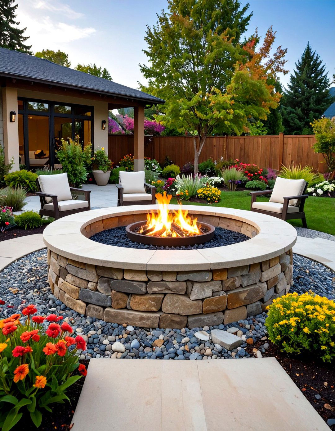 Sunken Fire Pit with Stone Lining - 20 Stone Fire Pit Ideas