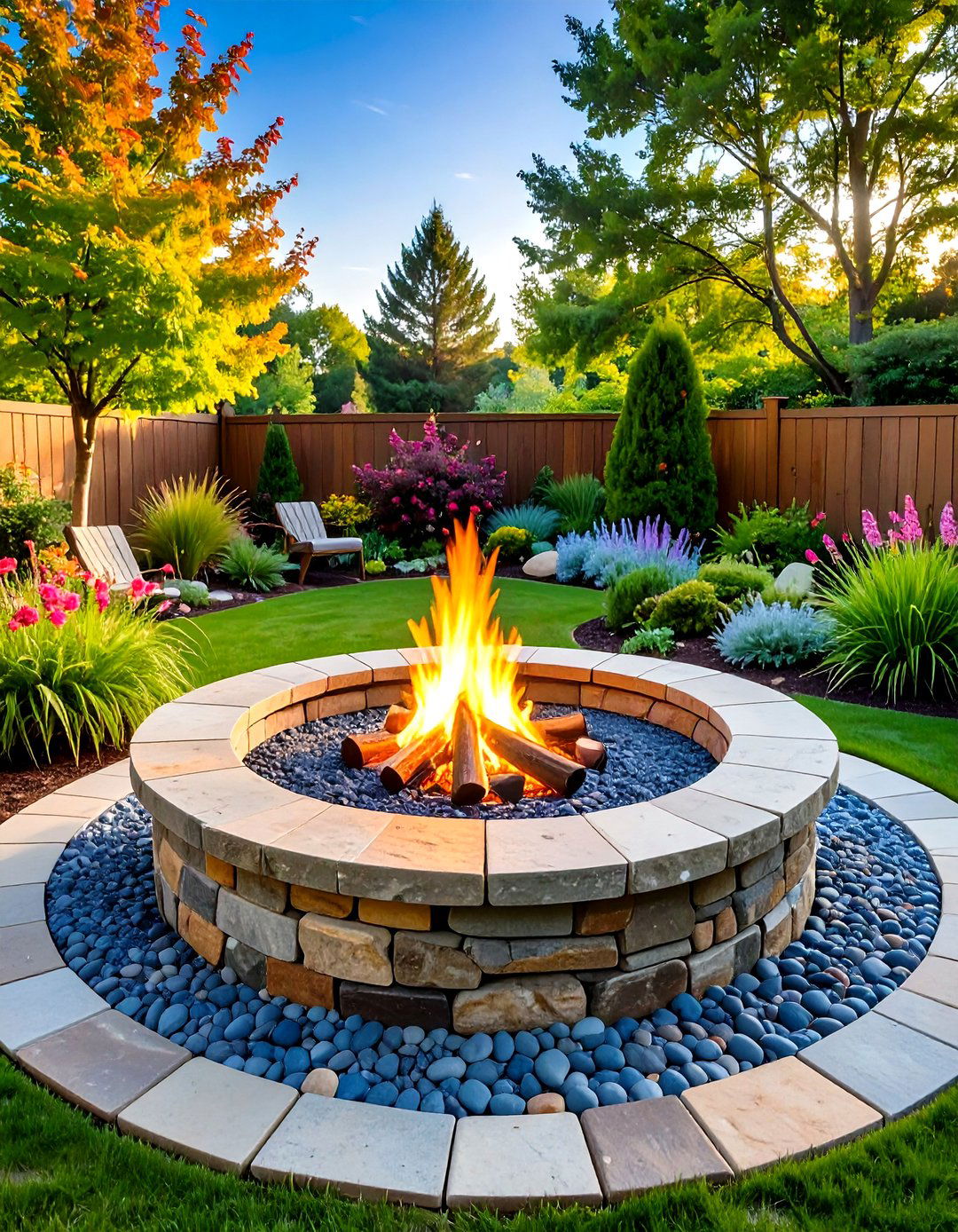 Sunken Flagstone Fire Pit with Gravel Pad - 20 Stone Fire Pit Ideas