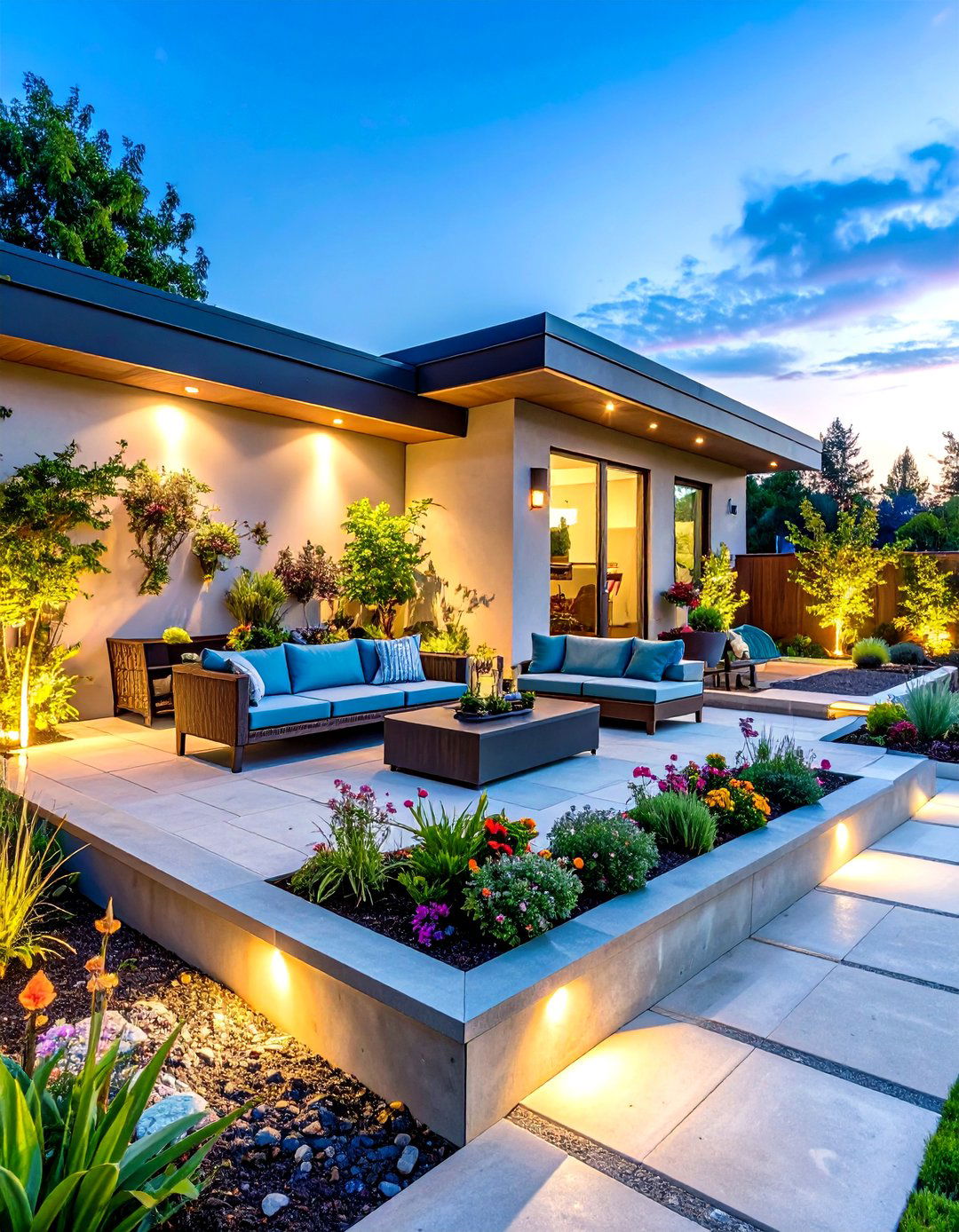 Sunken Mid Century Modern Patio with Surrounding Retaining Walls - 20 Mid-century Modern Patio Ideas