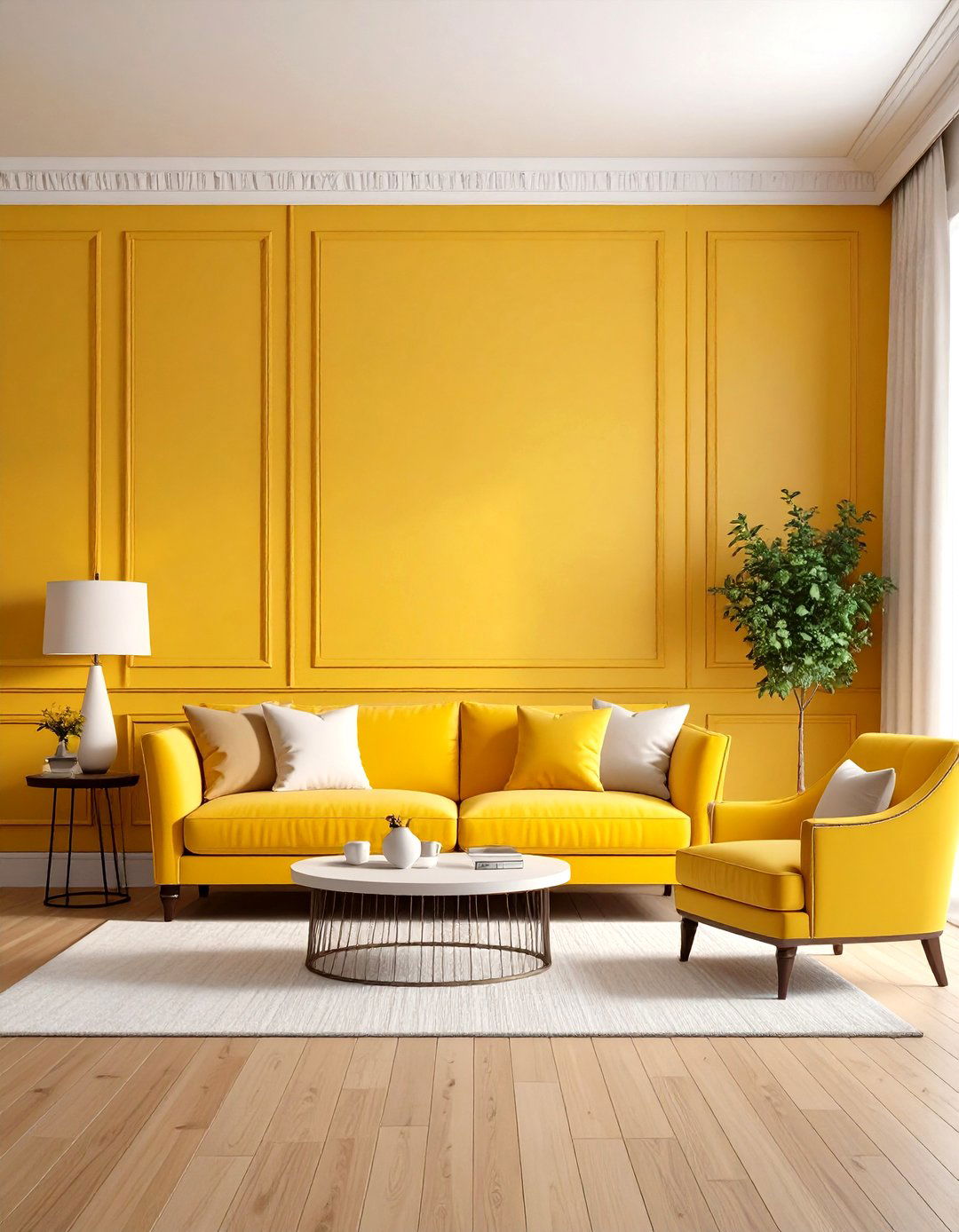 Sunny Yellow Living Room with Natural Wood - 20 Yellow Living Room Ideas