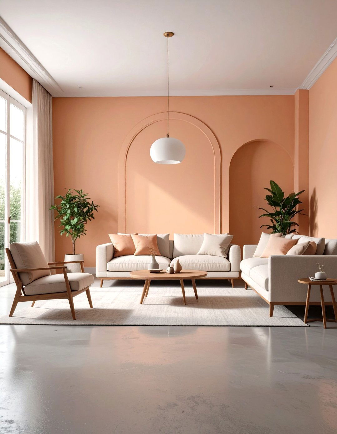 Sunrise Peach Walls and Cool Concrete Floors - 20 Floor and Wall Color Ideas