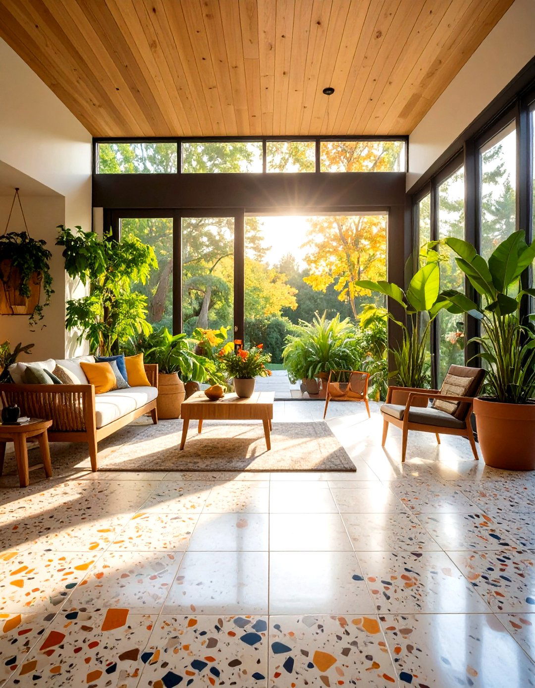Sunroom Tile Floor with Contemporary Terrazzo Design - 20 Sunroom Tile Floor Ideas