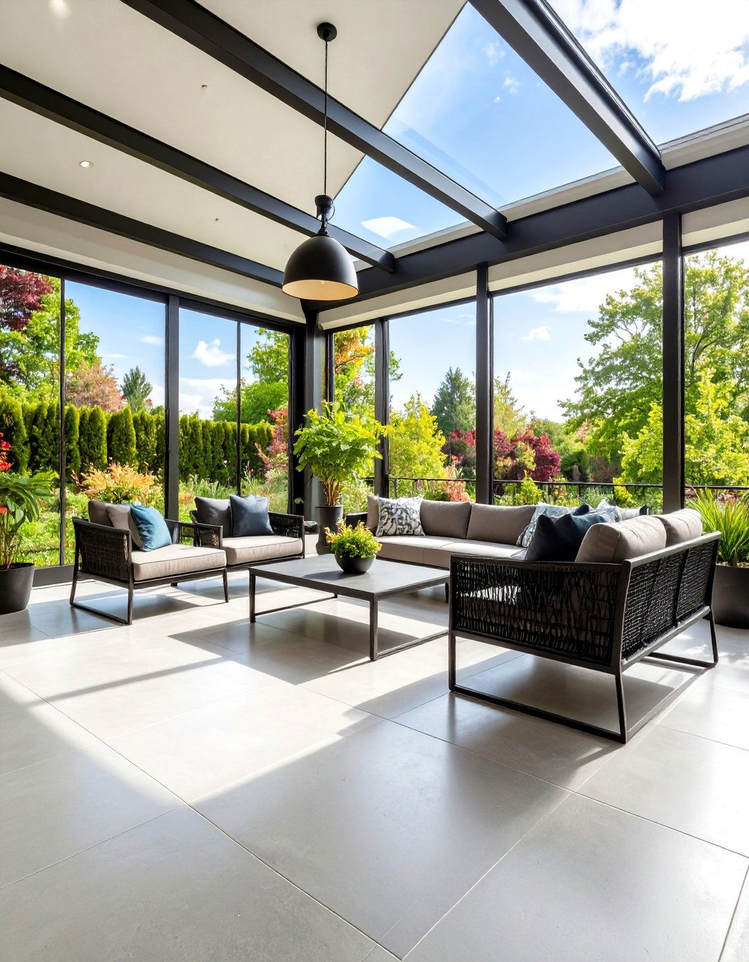 Sunroom Tile Floor with Industrial Chic Concrete Look - 20 Sunroom Tile Floor Ideas