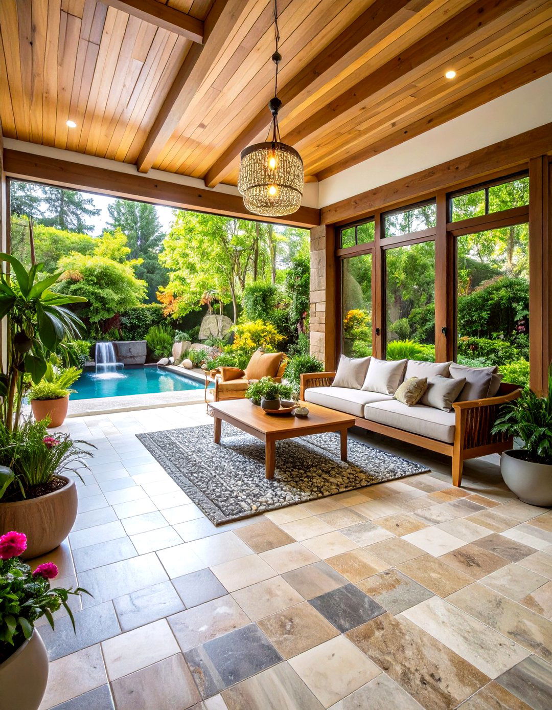 Sunroom Tile Floor with Natural Stone Mosaic Luxury - 20 Sunroom Tile Floor Ideas