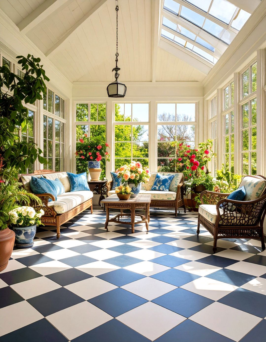 Sunroom Tile Floor with Traditional Checkerboard Elegance - 20 Sunroom Tile Floor Ideas