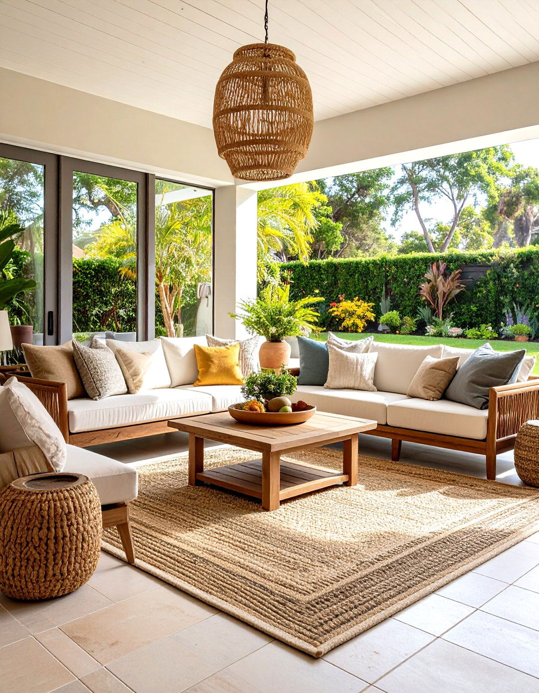 Sunroom Tile Floor with Warm Sand Inspired Palette - 20 Sunroom Tile Floor Ideas