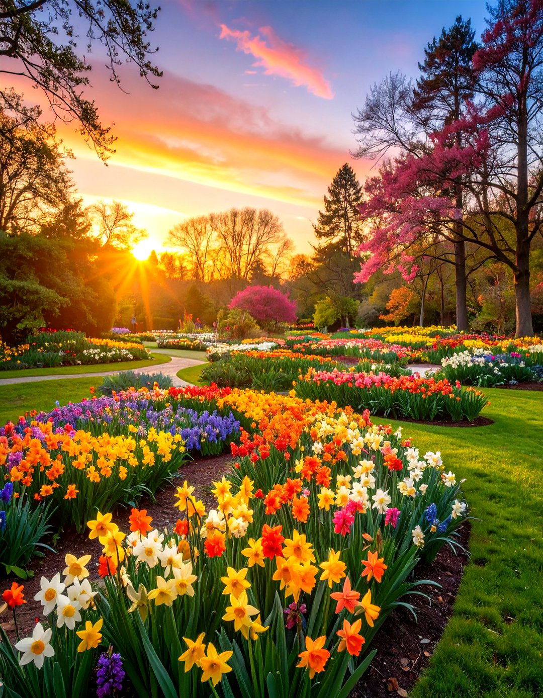 Sunset Toned Daffodil Rainbow Beds - 20 Daffodil Garden Ideas