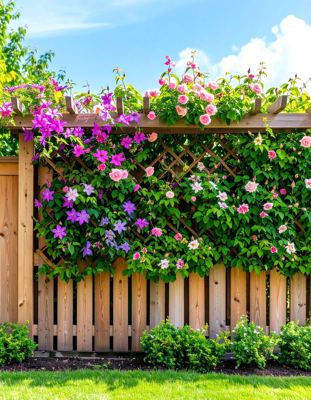 Support Flowering Climbers - 20 Simple Fence Line Landscaping Ideas