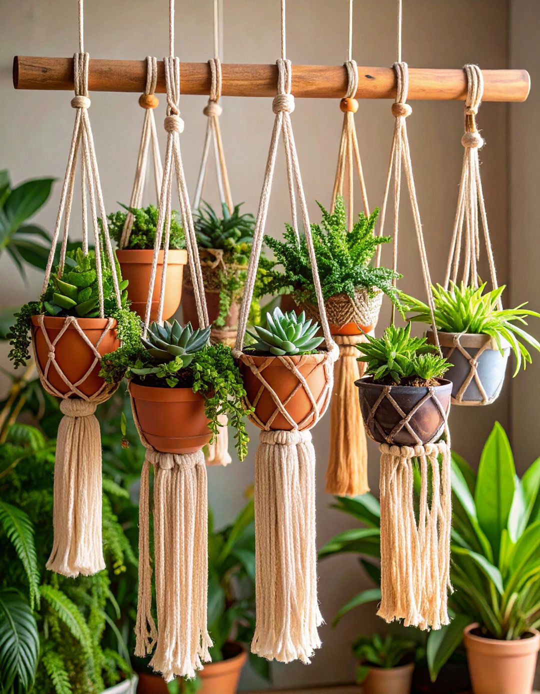Suspend Macrame Plant Hangers Everywhere - 20 Boho Garden Ideas